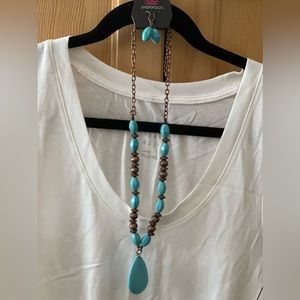 Large white tank to and turquoise paparazzi jewelry (sold together - both new)